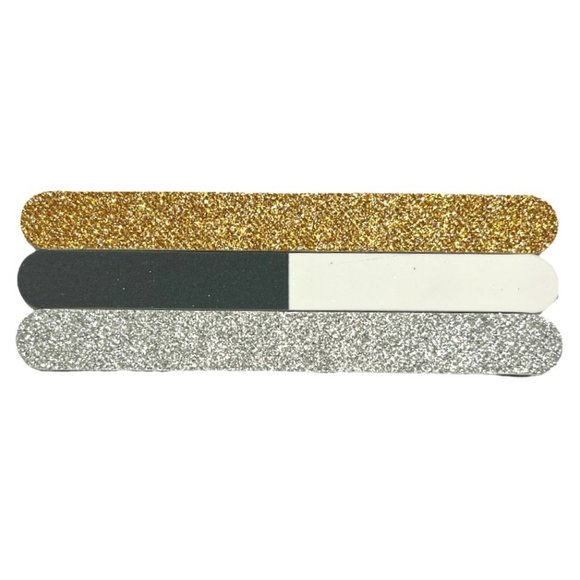 3 Pack Glitter Nail File Gift Set ~ Gold & Silver - Picture 1 of 3